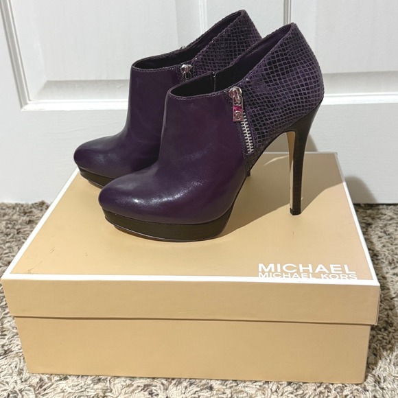 Michael Kors Shoes - Michael Kors Purple Leather Snakeskin Platform Ankle Booties Heels Womens 7.5M